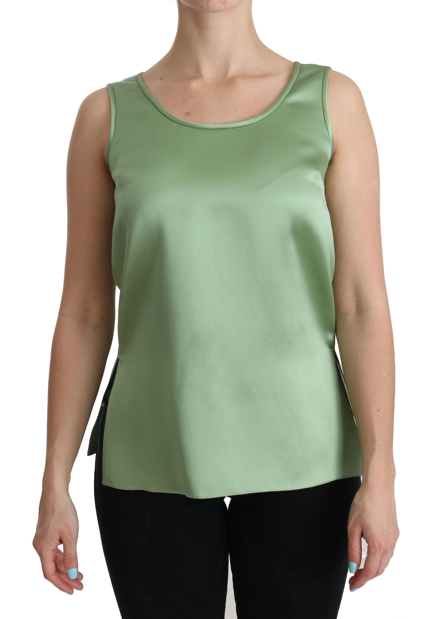 Dolce &amp; Gabbana – Grüne, ärmellose Tank-Bluse aus 100 % Seide