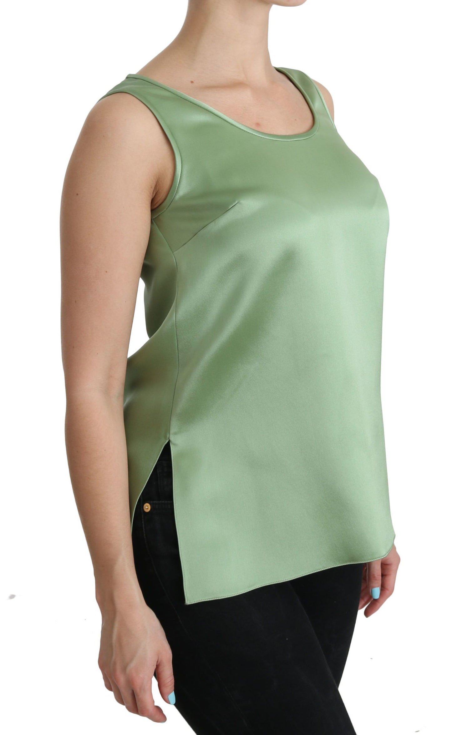Dolce &amp; Gabbana – Grüne, ärmellose Tank-Bluse aus 100 % Seide