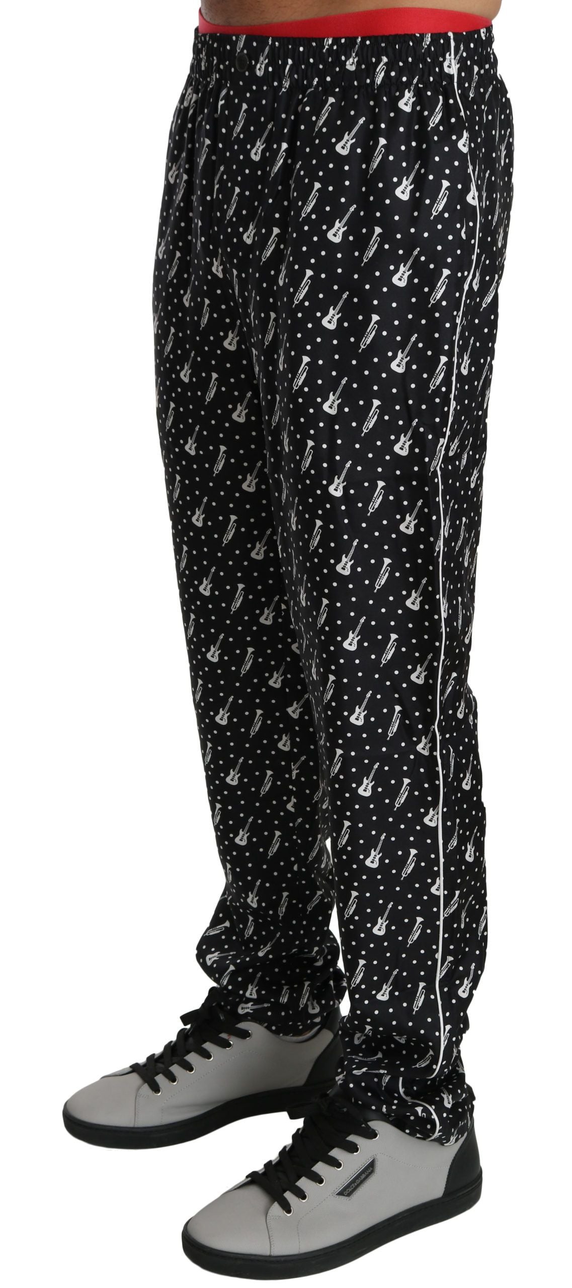 Dolce &amp; Gabbana – Schwarze Seidenhose mit Musikinstrumenten