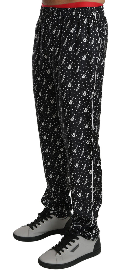 Dolce &amp; Gabbana – Schwarze Seidenhose mit Musikinstrumenten
