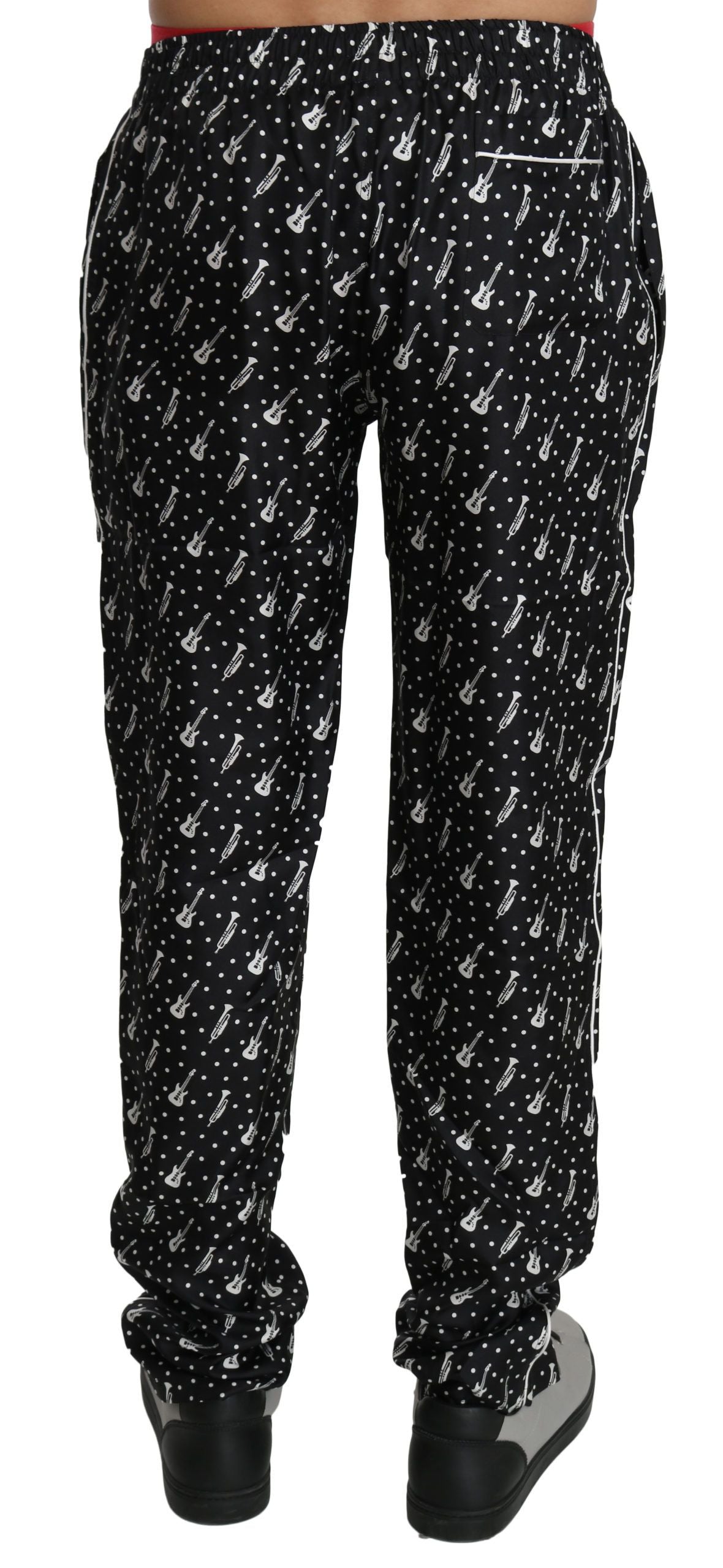 Dolce &amp; Gabbana – Schwarze Seidenhose mit Musikinstrumenten