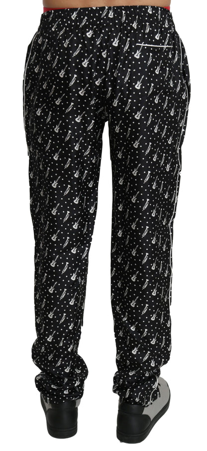 Dolce &amp; Gabbana – Schwarze Seidenhose mit Musikinstrumenten