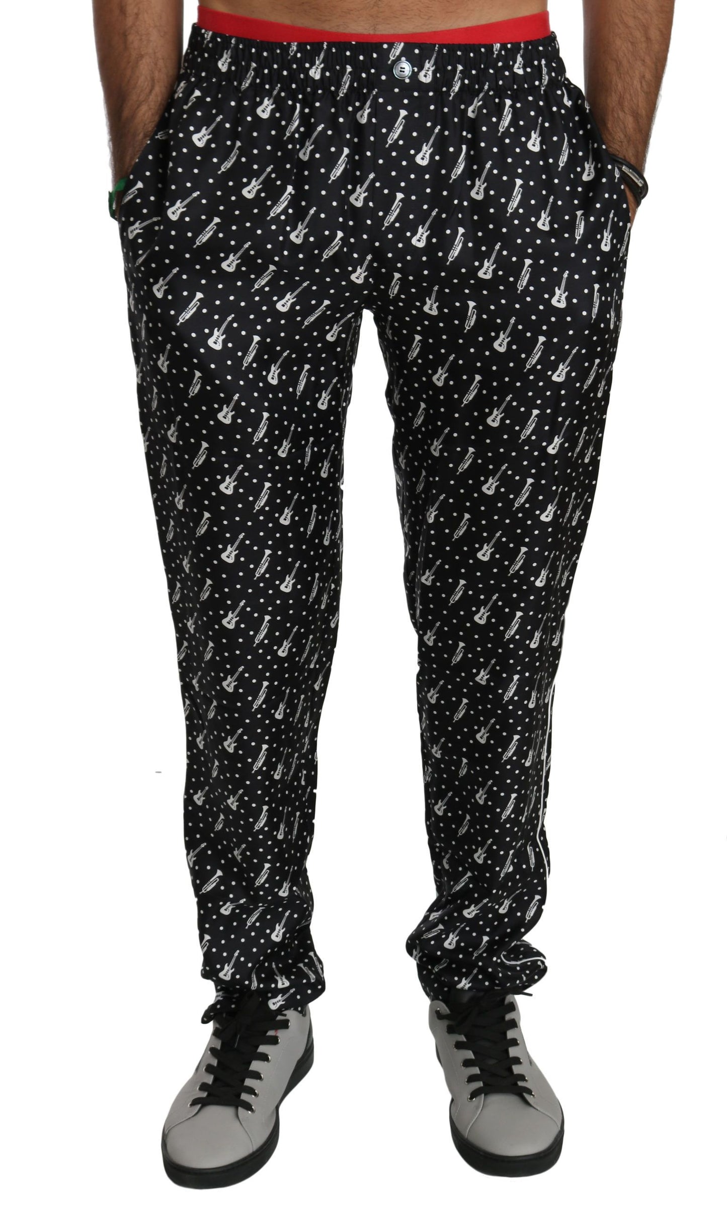 Dolce &amp; Gabbana – Schwarze Seidenhose mit Musikinstrumenten