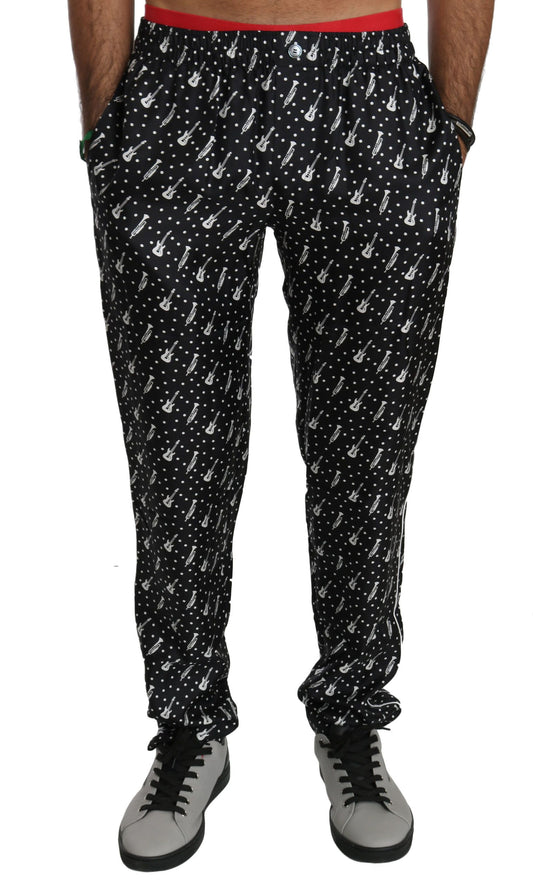 Dolce &amp; Gabbana – Schwarze Seidenhose mit Musikinstrumenten