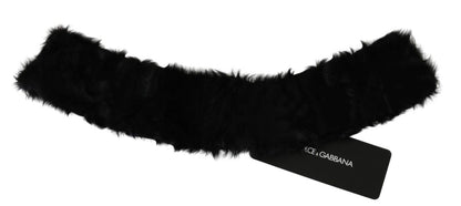 Dolce &amp; Gabbana – Schwarzer Wickelschal aus Lammfell mit Pelzkragen