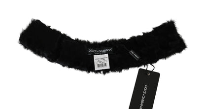 Dolce &amp; Gabbana – Schwarzer Wickelschal aus Lammfell mit Pelzkragen