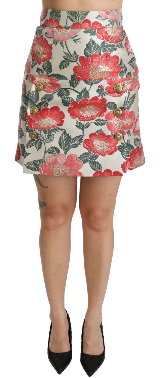 Dolce &amp; Gabbana Weiß-Grün-Rot geblümter Minirock mit hoher Taille