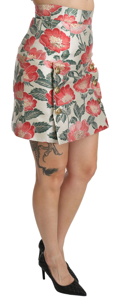 Dolce &amp; Gabbana Weiß-Grün-Rot geblümter Minirock mit hoher Taille