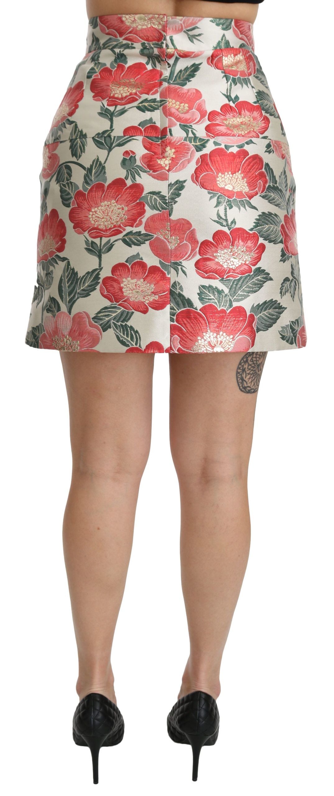 Dolce &amp; Gabbana Weiß-Grün-Rot geblümter Minirock mit hoher Taille
