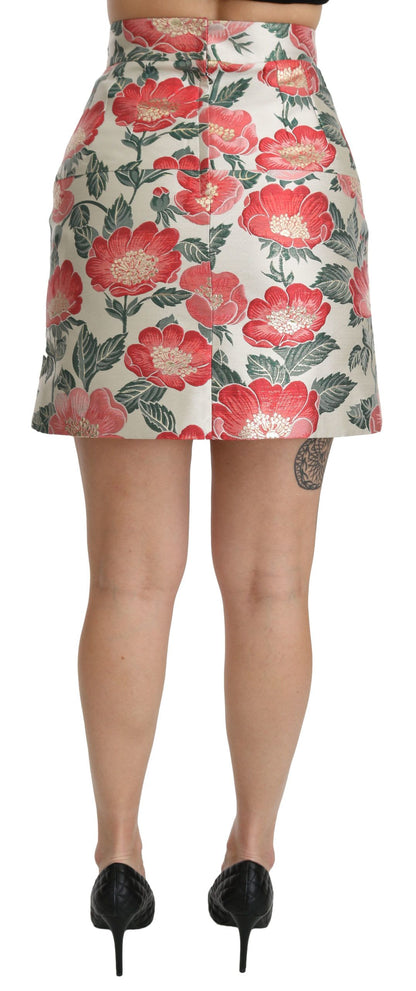 Dolce &amp; Gabbana Weiß-Grün-Rot geblümter Minirock mit hoher Taille