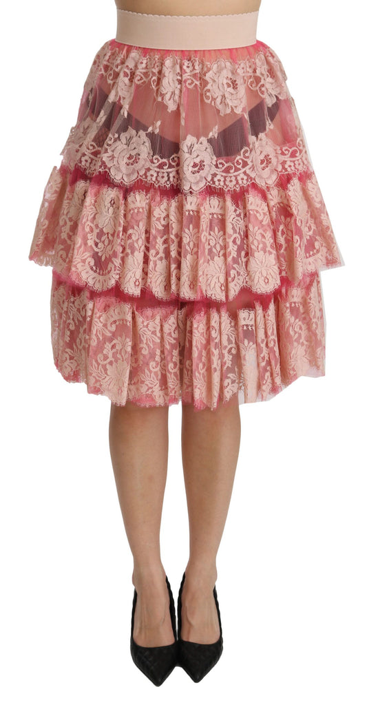 Dolce &amp; Gabbana – Knielanger Rock mit Lagenmuster und hoher Taille in Rosa