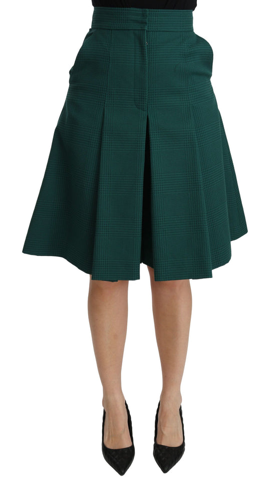 Dolce &amp; Gabbana Grüner plissierter A-Linien-Baumwollrock mit hoher Taille