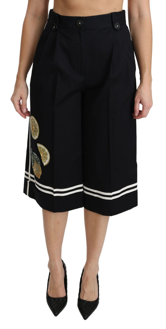 Dolce &amp; Gabbana – Schwarze Palazzo-Shorts mit Zitronenverzierung