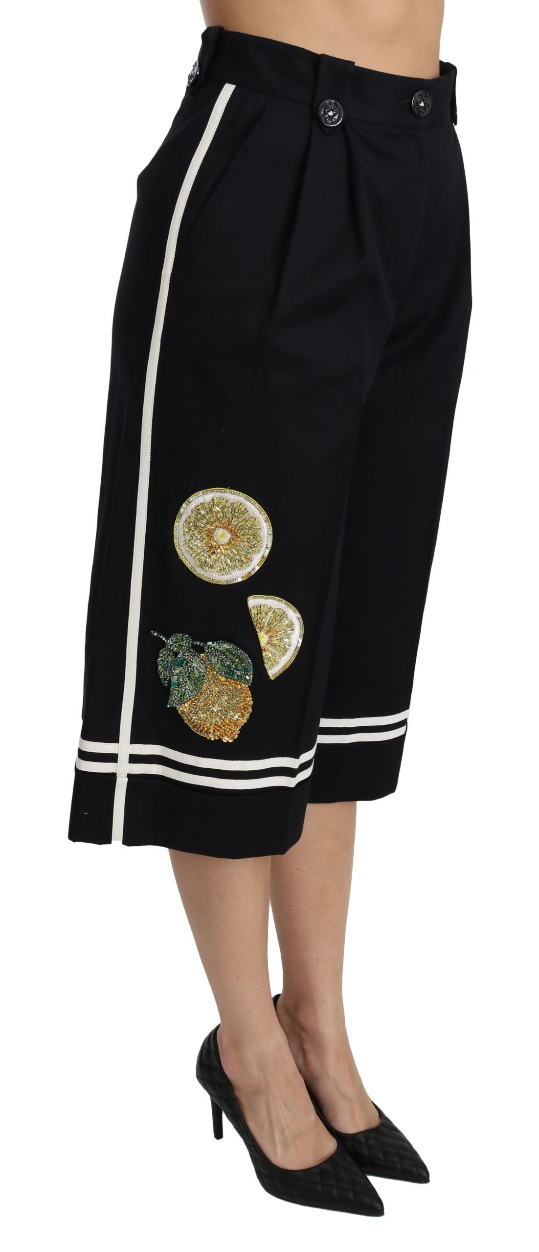 Dolce &amp; Gabbana – Schwarze Palazzo-Shorts mit Zitronenverzierung