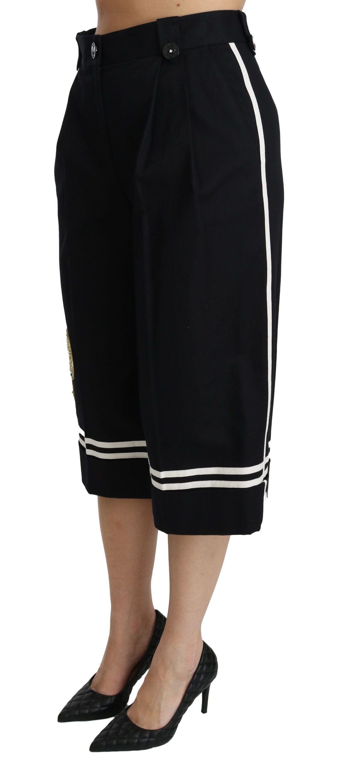 Dolce &amp; Gabbana – Schwarze Palazzo-Shorts mit Zitronenverzierung
