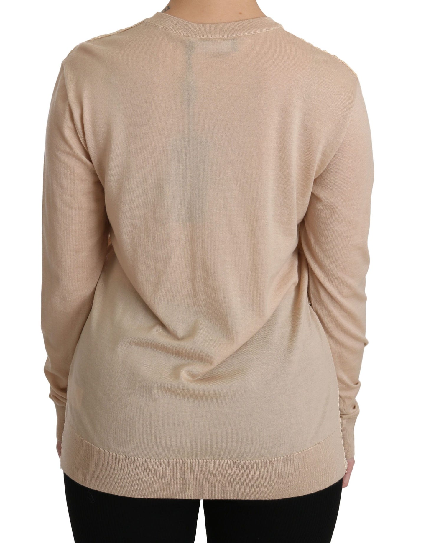 Dolce &amp; Gabbana Beige Langarm-Spitzenoberteil Kaschmirbluse