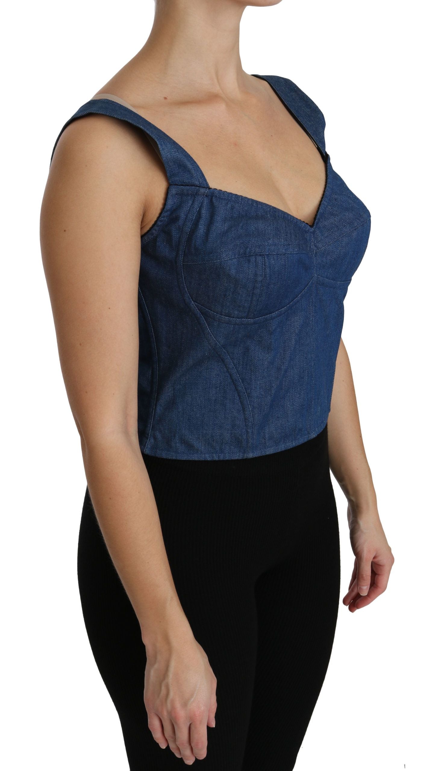 Dolce &amp; Gabbana Blaues ärmelloses Bustier-Bluse-Baumwolltop