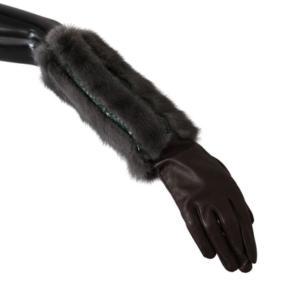 Dolce &amp; Gabbana – Braune, mittellange Lederpelzhandschuhe