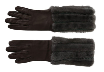 Dolce &amp; Gabbana – Braune, mittellange Lederpelzhandschuhe