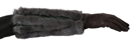 Dolce &amp; Gabbana – Braune, mittellange Lederpelzhandschuhe