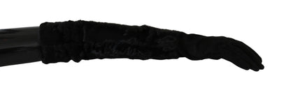 Dolce &amp; Gabbana – Schwarze, ellenbogenlange Fäustlinge aus Wildleder und Pelz