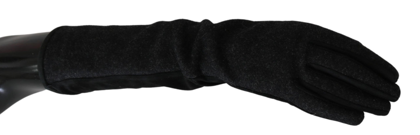 Dolce &amp; Gabbana Schwarz-Graue Fäustlinge aus Wolle mit mittlerer Armlänge