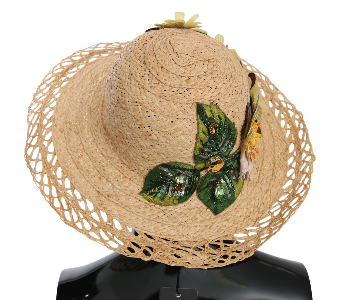 Dolce &amp; Gabbana Beige Wide Brim Floral Bucket Capello Hat