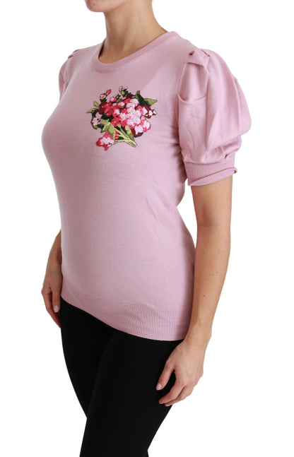 Dolce &amp; Gabbana – Bluse aus Wolle mit rosa Blumenstickerei