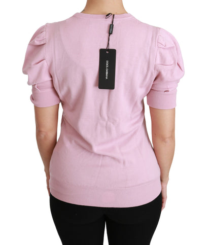 Dolce &amp; Gabbana – Bluse aus Wolle mit rosa Blumenstickerei