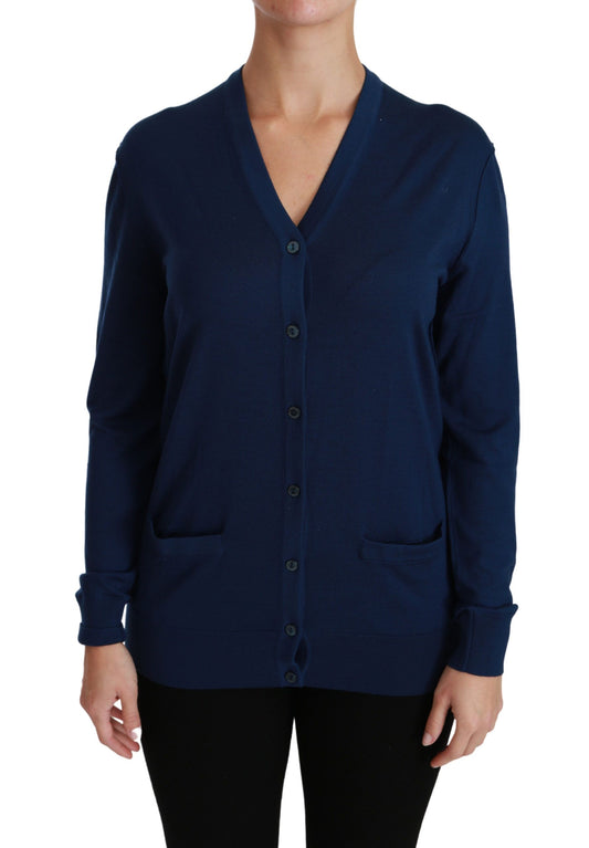 Dolce &amp; Gabbana Blauer Cardigan mit Knöpfen aus Schurwolle