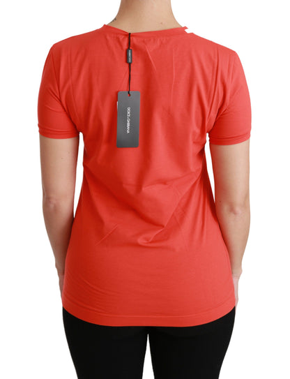 Dolce &amp; Gabbana Rotes T-Shirt mit Rundhalsausschnitt und kurzen Ärmeln aus Baumwolle