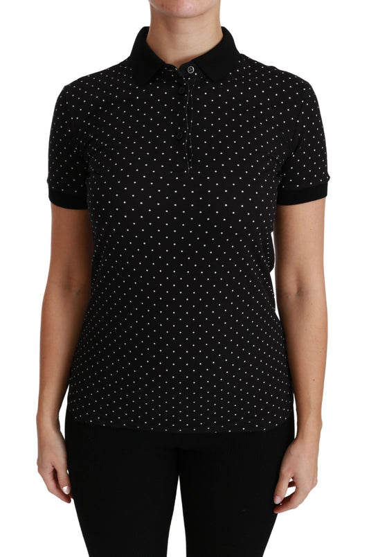 Dolce &amp; Gabbana – Schwarzes Poloshirt aus Baumwolle mit gepunktetem Kragen