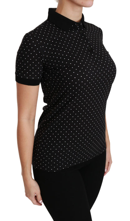 Dolce &amp; Gabbana – Schwarzes Poloshirt aus Baumwolle mit gepunktetem Kragen
