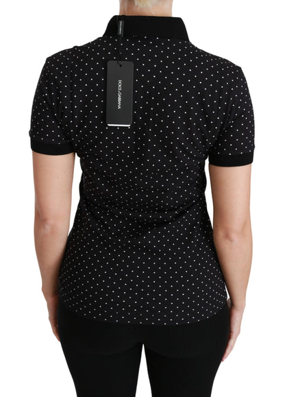 Dolce &amp; Gabbana – Schwarzes Poloshirt aus Baumwolle mit gepunktetem Kragen