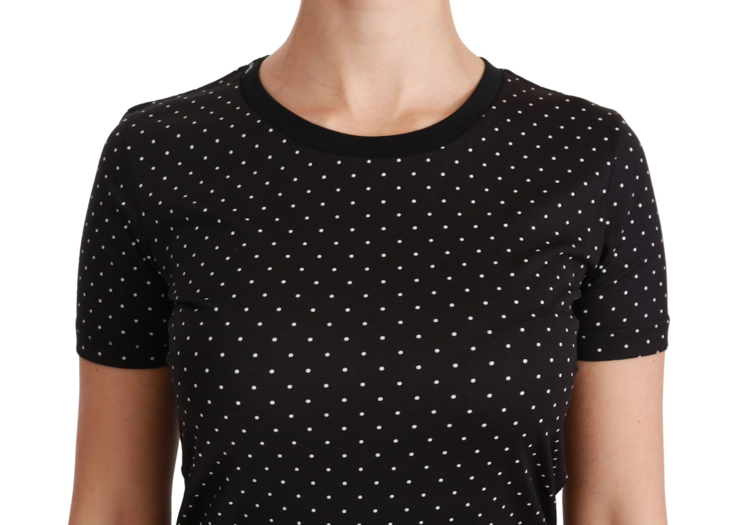 Dolce &amp; Gabbana – Schwarzes T-Shirt aus gepunkteter Baumwolle mit Rundhalsausschnitt