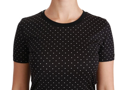 Dolce &amp; Gabbana – Schwarzes T-Shirt aus gepunkteter Baumwolle mit Rundhalsausschnitt