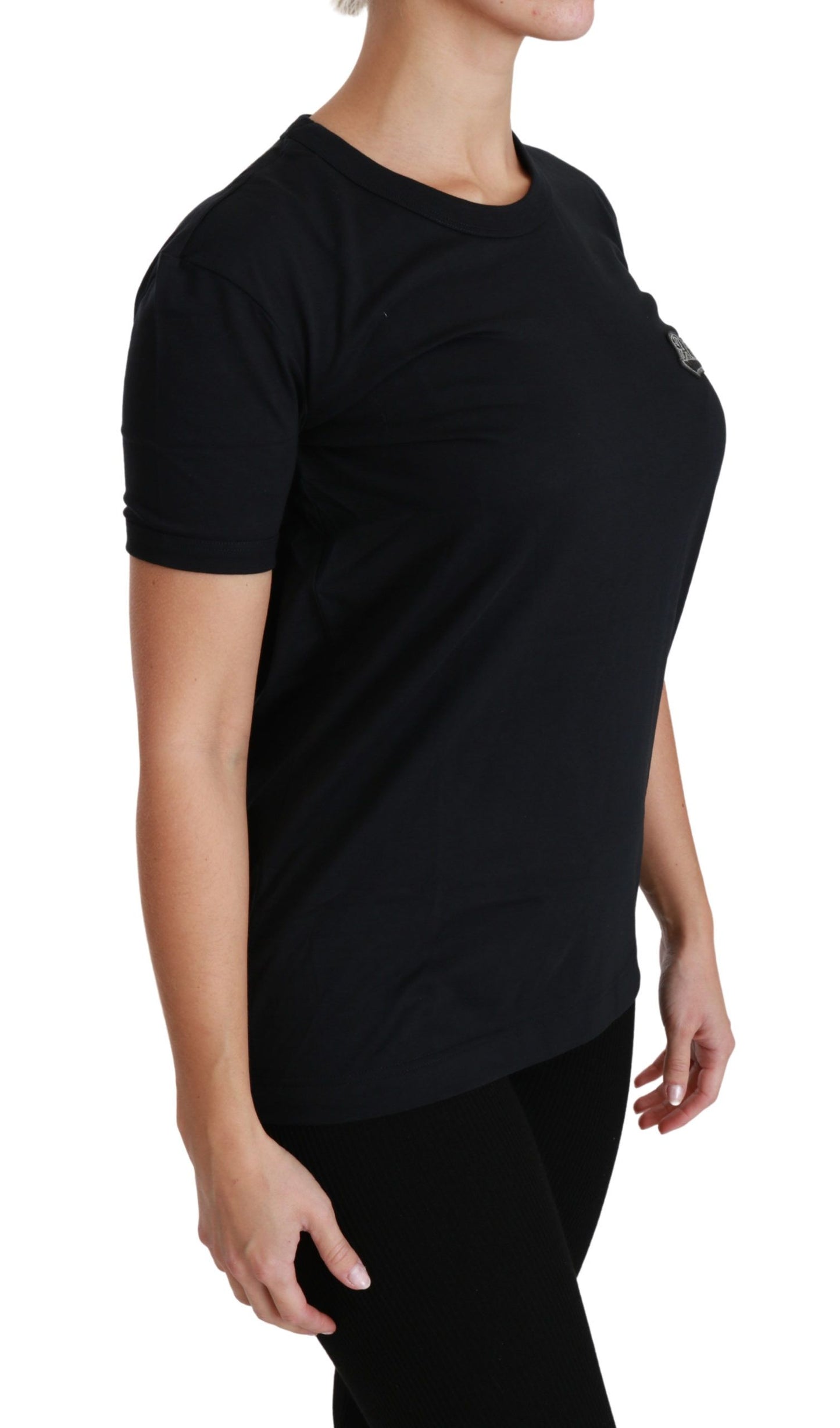 Dolce &amp; Gabbana – Blaues T-Shirt mit Rundhalsausschnitt und Amore-Patch aus Baumwolle