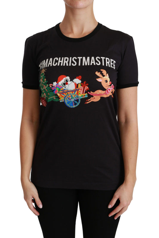 Dolce &amp; Gabbana – Schwarzes T-Shirt mit Rundhalsausschnitt „#ImAChristmasTree“