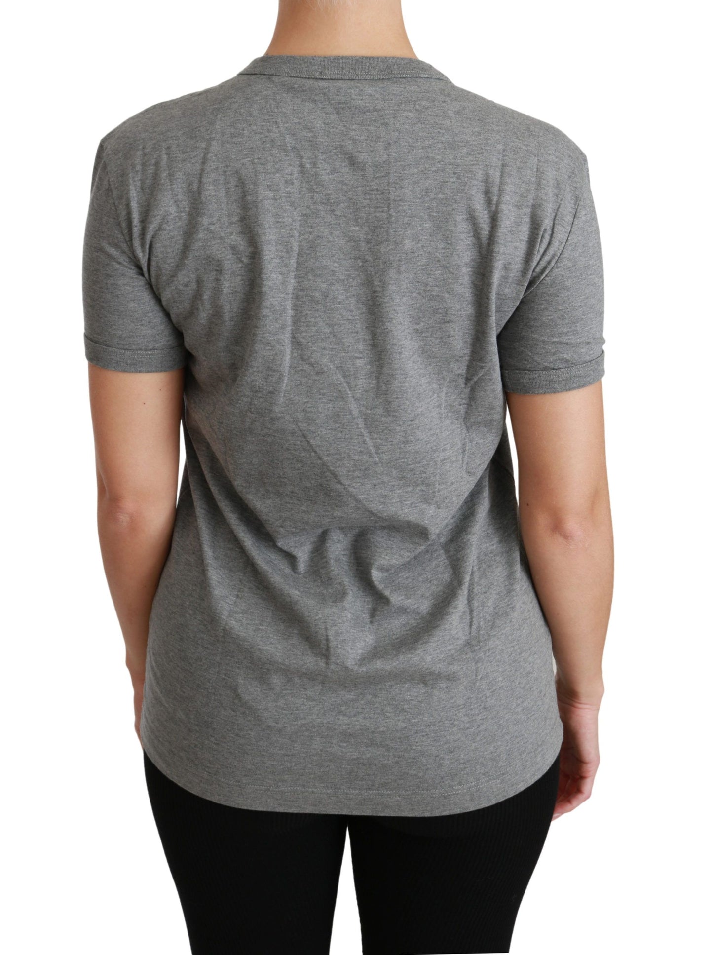 Dolce &amp; Gabbana – Graues T-Shirt aus Baumwolle mit Rundhalsausschnitt und Amore-Patch