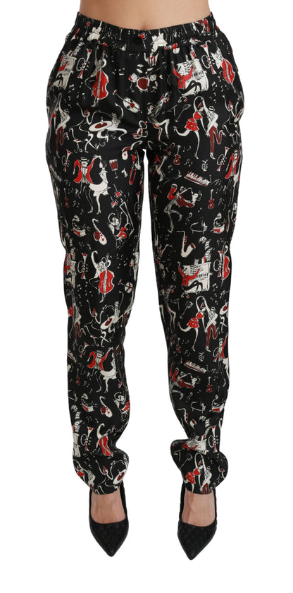 Dolce &amp; Gabbana – Schwarze Instrumentenhose aus Seide mit mittlerer Taille