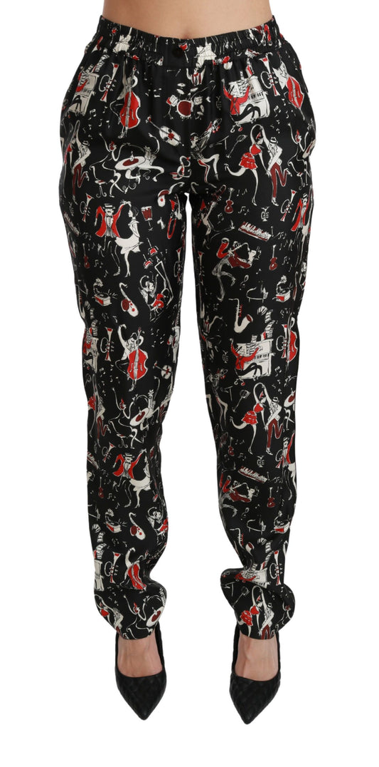 Dolce &amp; Gabbana – Schwarze Instrumentenhose aus Seide mit mittlerer Taille