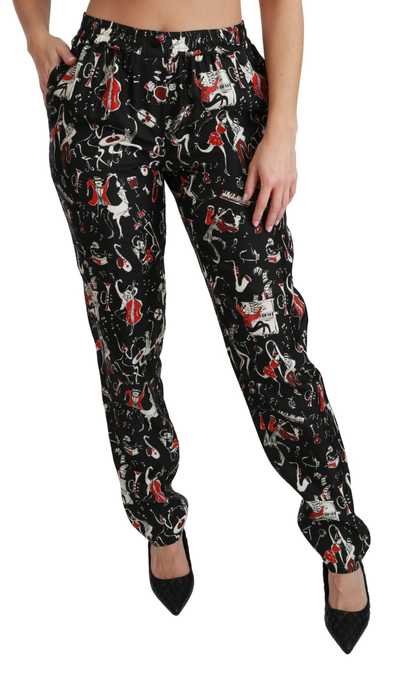 Dolce &amp; Gabbana – Schwarze Instrumentenhose aus Seide mit mittlerer Taille