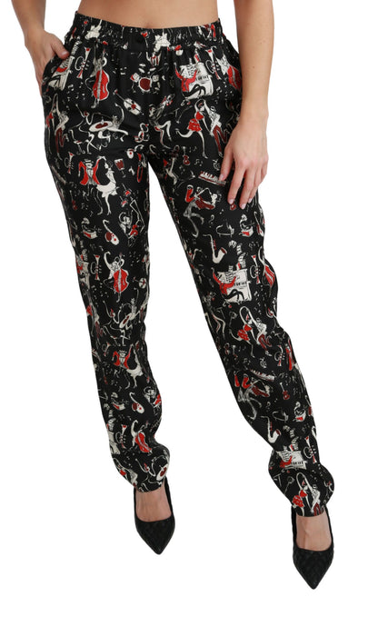 Dolce &amp; Gabbana – Schwarze Instrumentenhose aus Seide mit mittlerer Taille