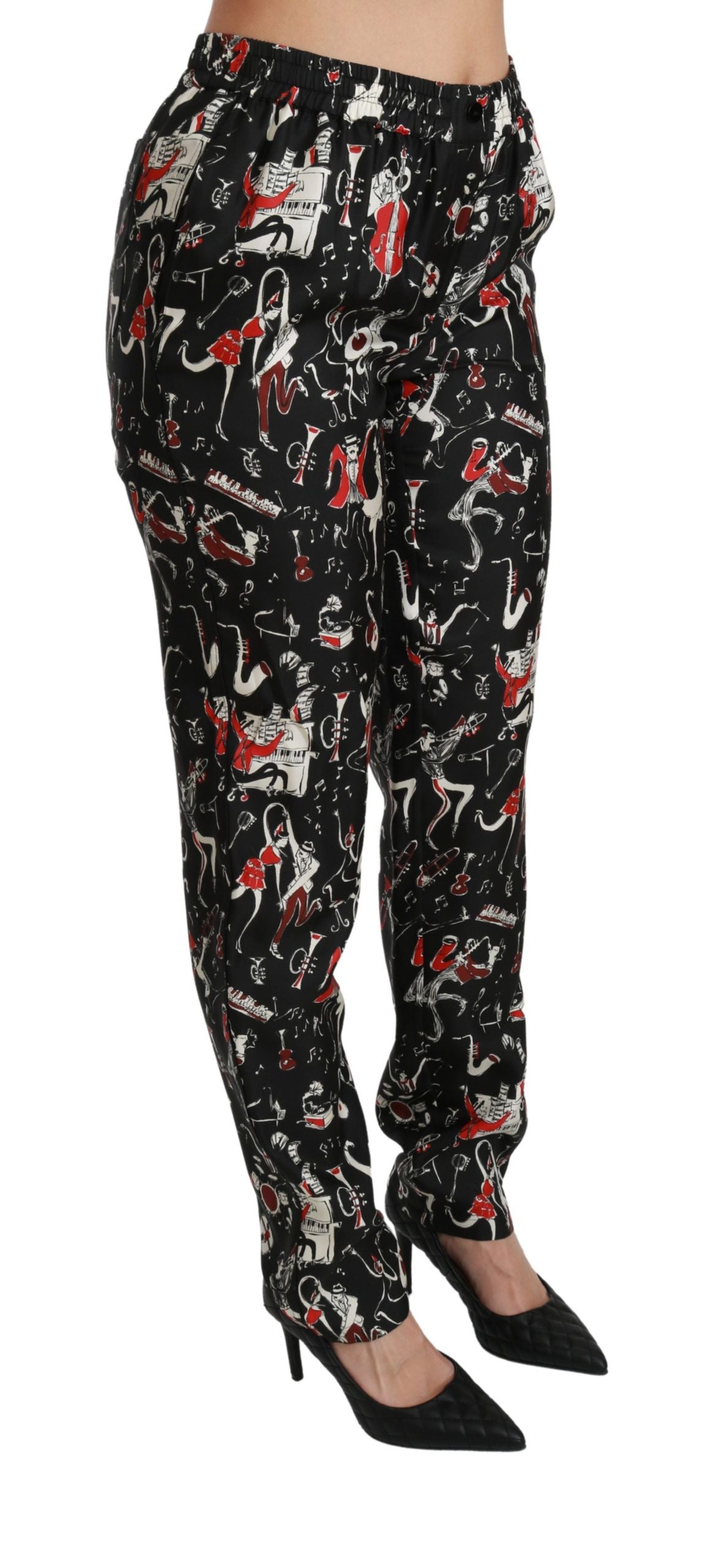 Dolce &amp; Gabbana – Schwarze Instrumentenhose aus Seide mit mittlerer Taille