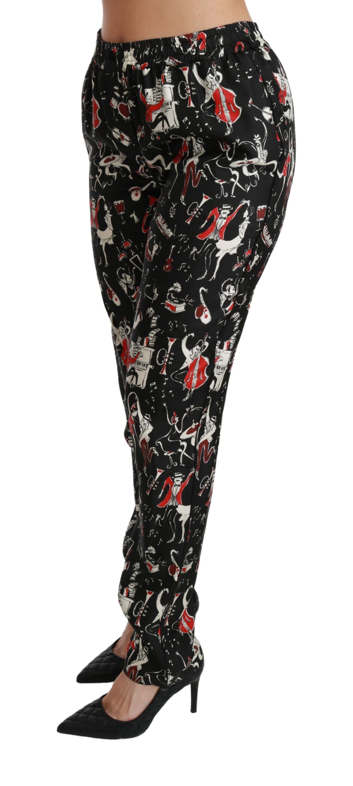 Dolce &amp; Gabbana – Schwarze Instrumentenhose aus Seide mit mittlerer Taille