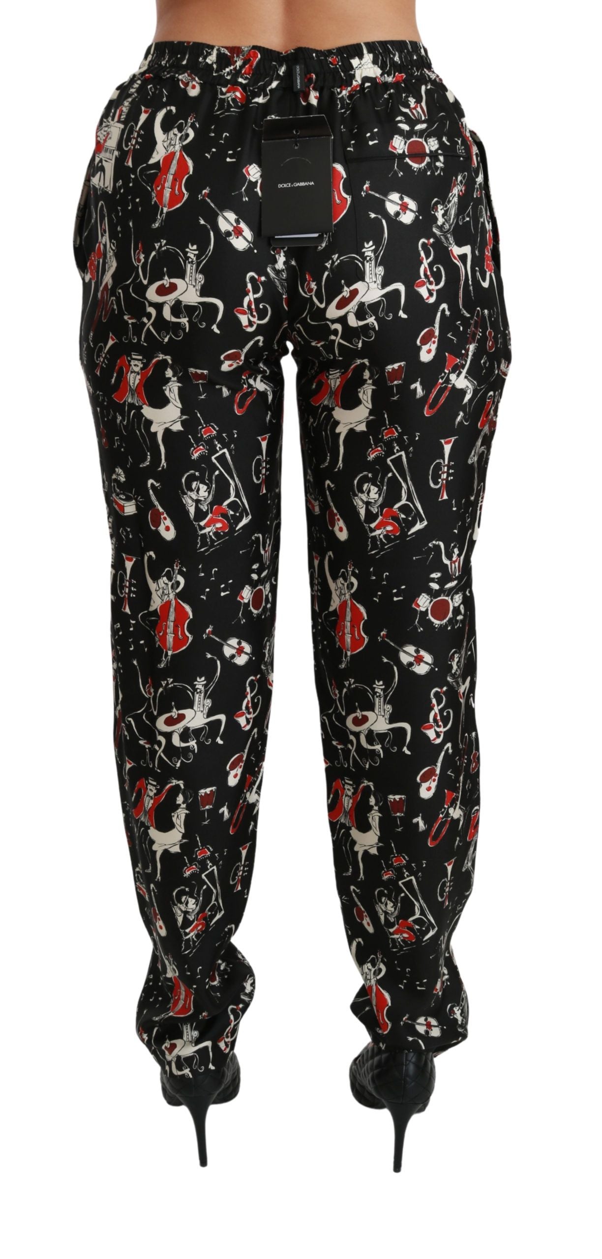 Dolce &amp; Gabbana – Schwarze Instrumentenhose aus Seide mit mittlerer Taille