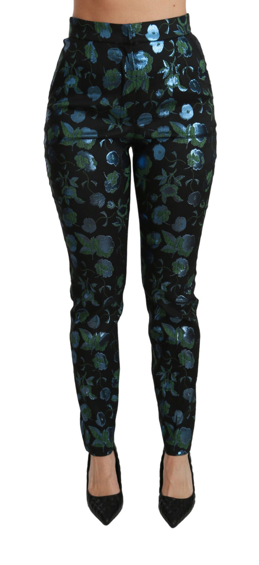Dolce &amp; Gabbana – Schmale Hose mit Blumenmuster in Blau und Grün