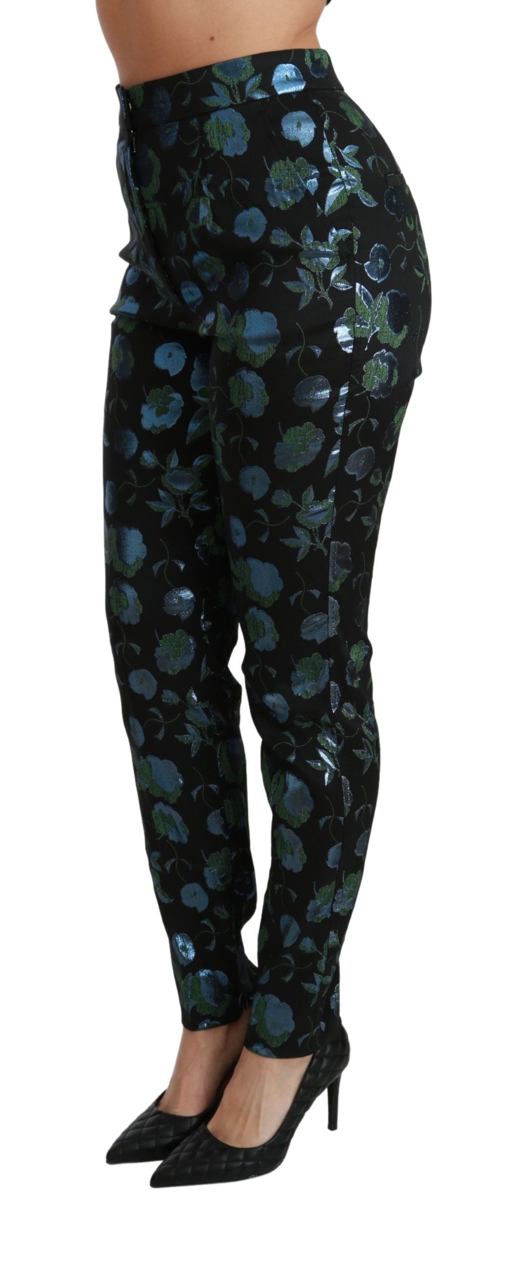 Dolce &amp; Gabbana – Schmale Hose mit Blumenmuster in Blau und Grün