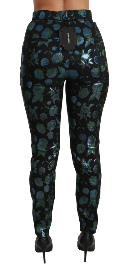 Dolce &amp; Gabbana – Schmale Hose mit Blumenmuster in Blau und Grün