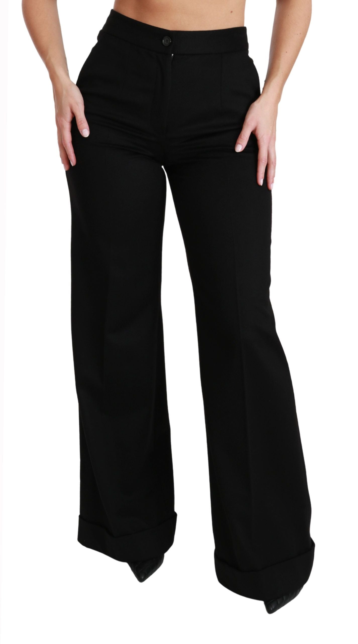 Dolce &amp; Gabbana – Schwarze Kaschmirhose mit weitem Bein und Schlag
